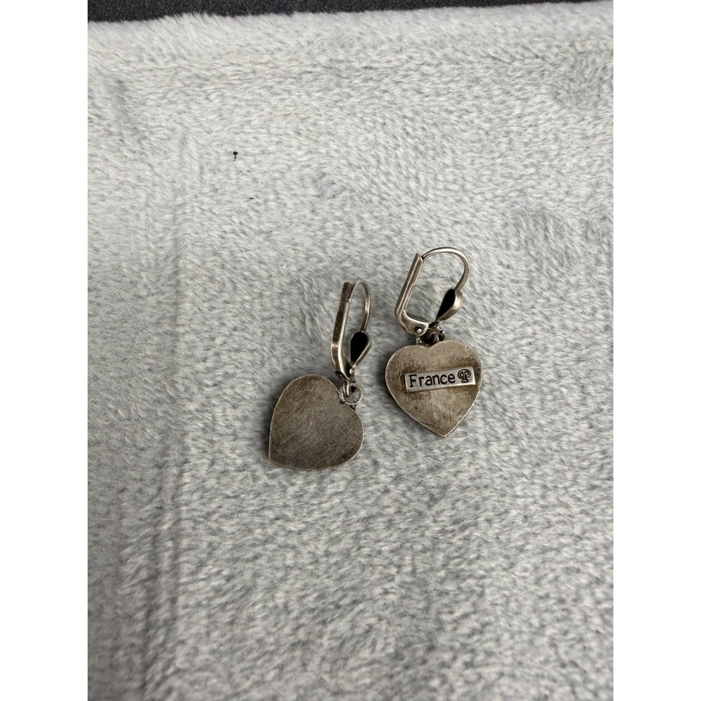 Vintage Catherine Popesco Earrings Heart Rhinestone Silver Tone Signed - Picture 3 of 6